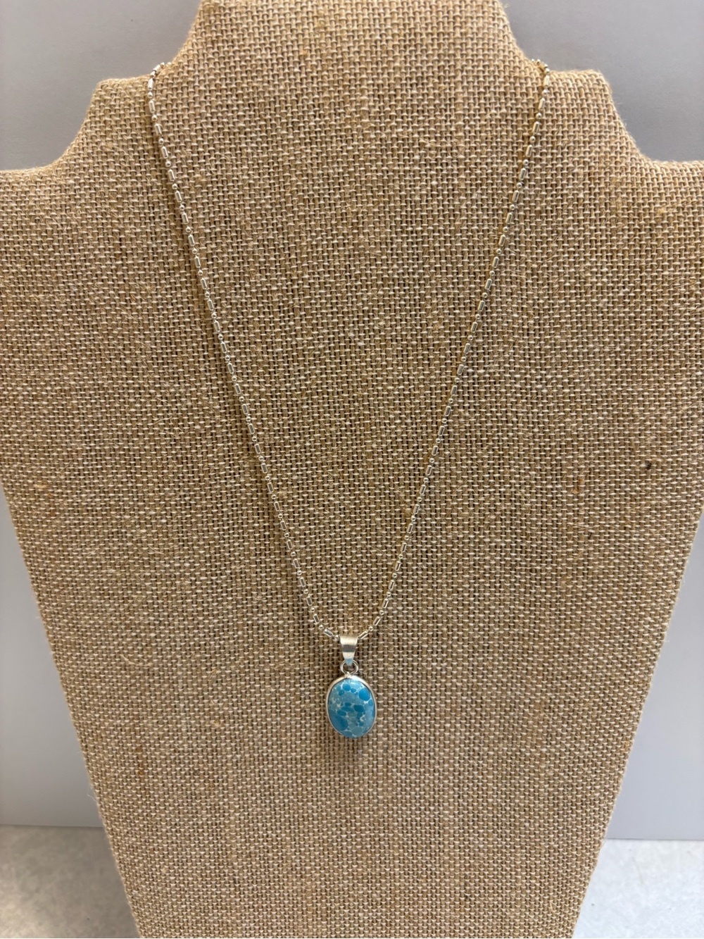 Sterling Silver Blue Oval Pendant Necklace